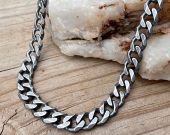 Mens Necklace Heavy Sterling Silver Curb Chain Necklace 9mm Thick Solid Silver Layering Chain Chunky 8 20 22 24 30 32 34 in Oxidize Polished