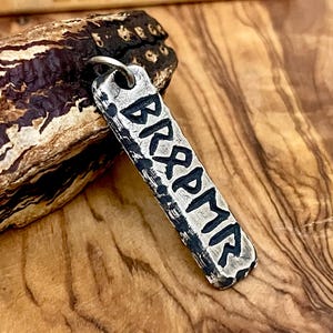 Personalized Viking Runes Pendant Necklace: Hand Carved Sterling Silver