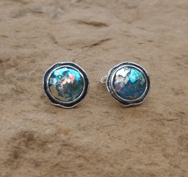 Sterling Silver Ancient Roman Glass Stud Earrings Holy Land Jewelry Religious Gift for Her Easter Jewelry Symbolic Meaningful Jewelry