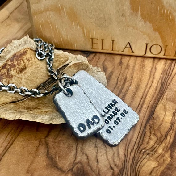Personalized Sterling Silver Pendant for Necklace, Rustic Dog Tag for Men