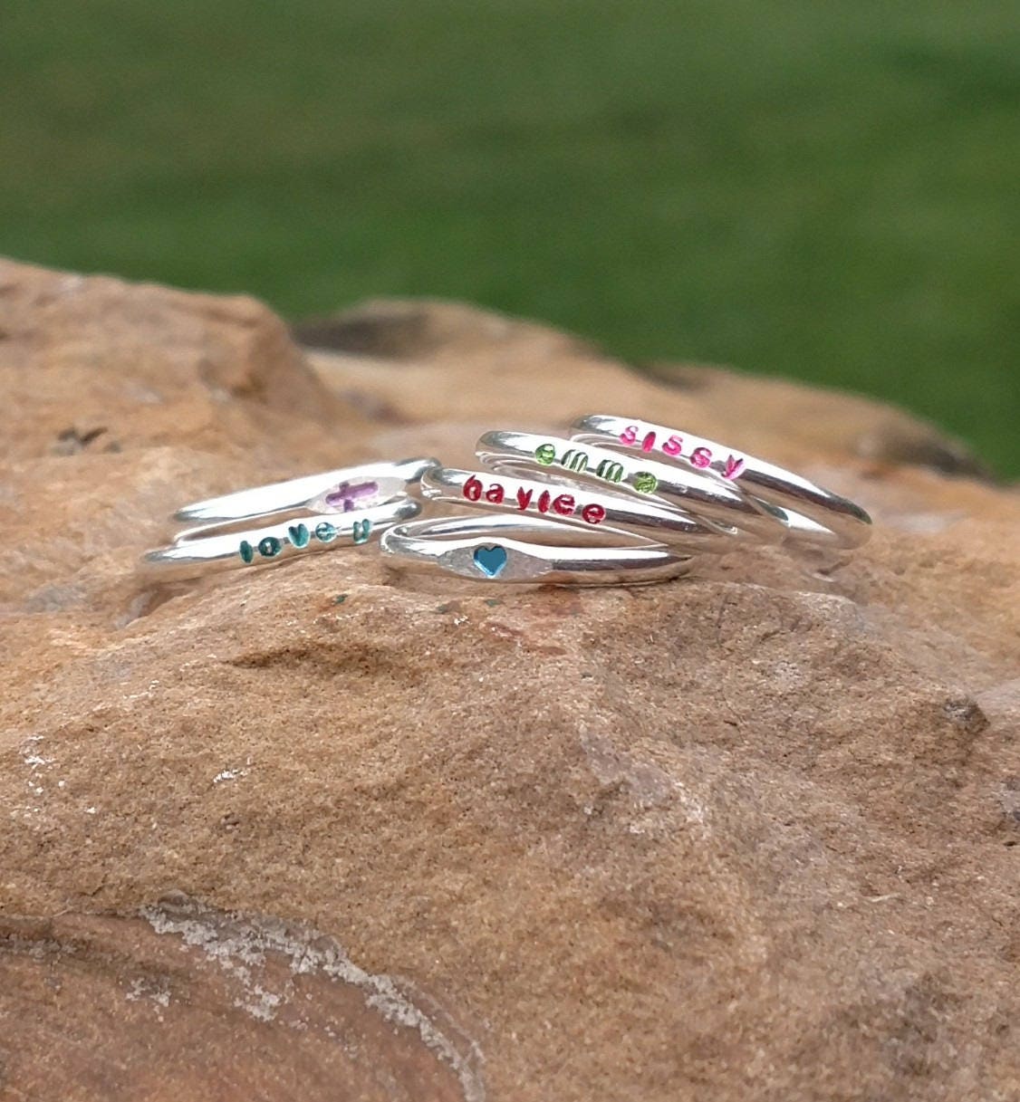 Girls Colored Name Ring Friendship Rings Personalized Flower Etsy