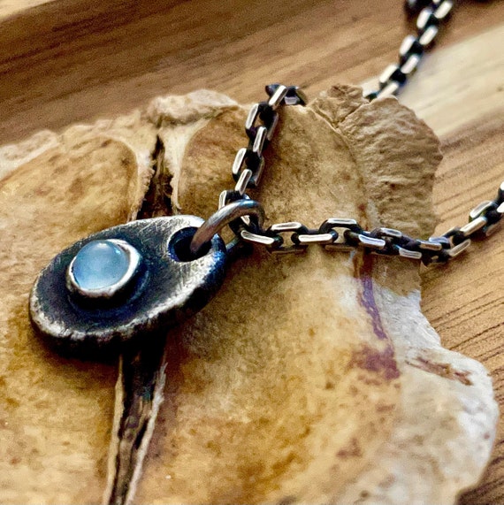 Men's Necklace With Aquamarine Pendant Rustic Solid - Etsy