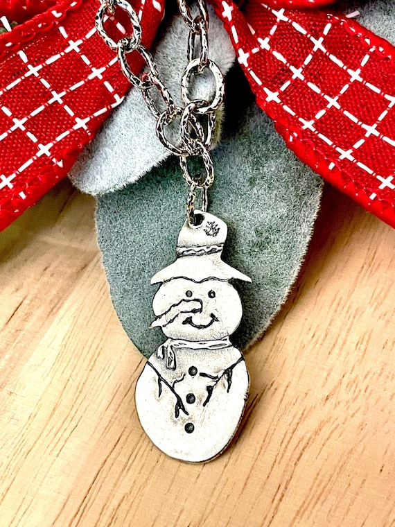 925 Sterling Silver Polished Open Back Red Enameled Mini Snowman Pendant -  Accessories and Jewelry