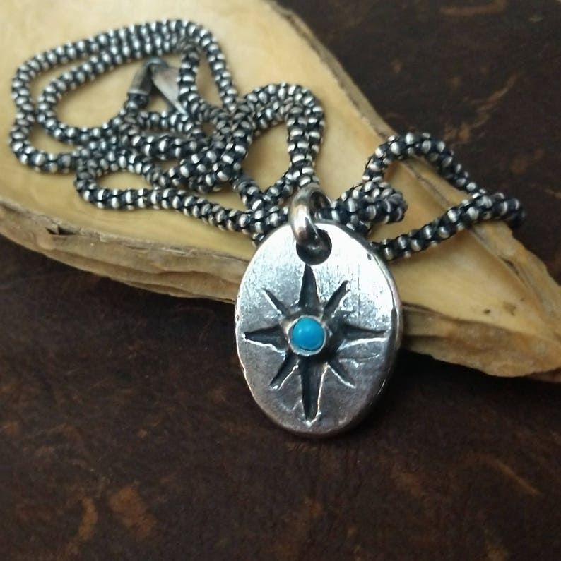 Mens Compass Necklace Silver and Turquoise North Star Necklace Etsy