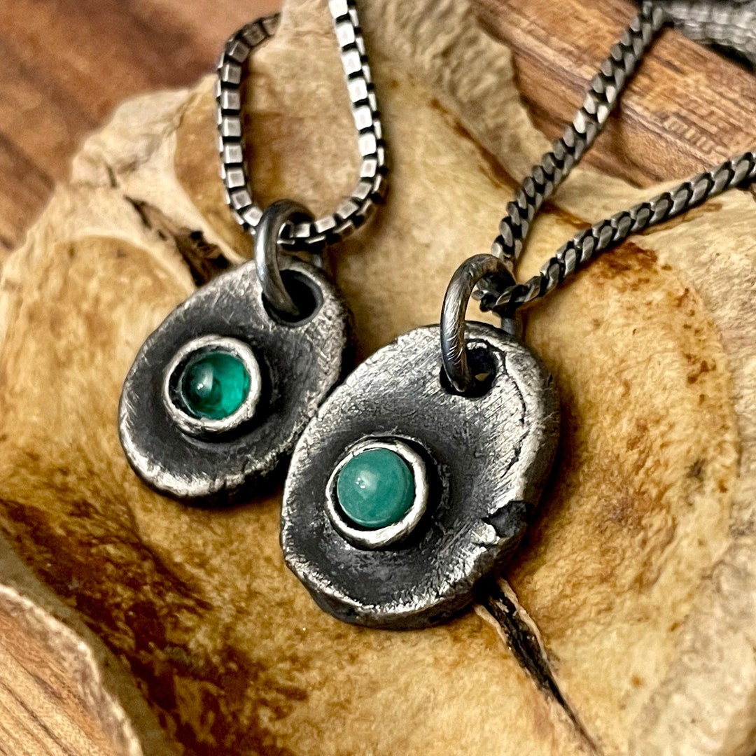 Mens Emerald Necklace Pendant in Oxidized Sterling Silver May Etsy