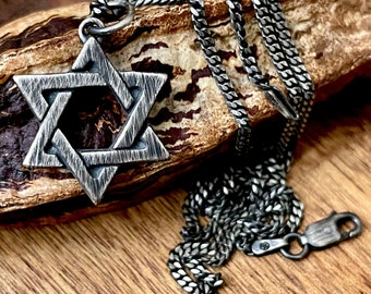 Stainless Steel Men's Star Of David Pendant On Black Shadow Rolo Box Chain Necklace, 22