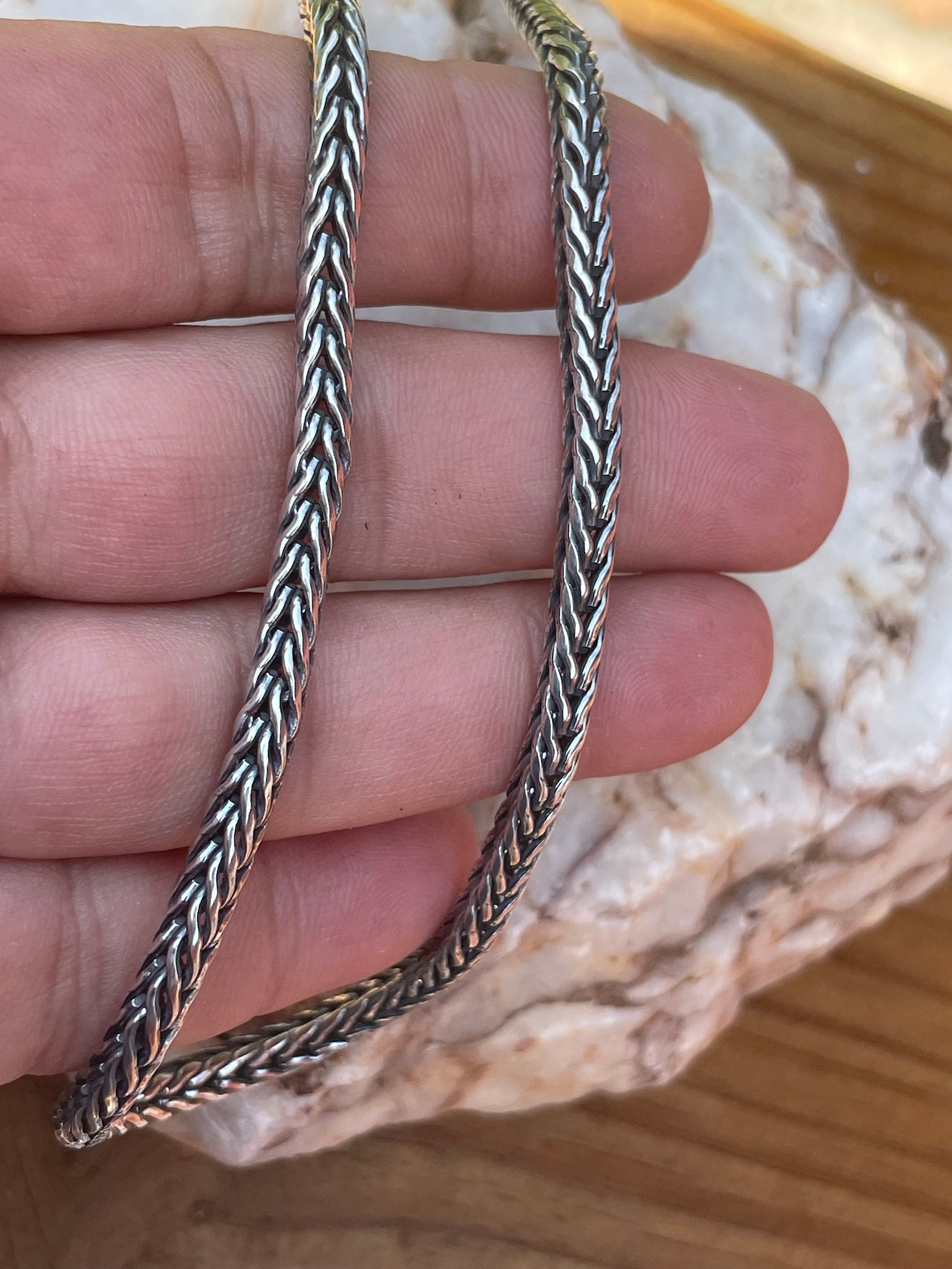 Heavy Round Foxtail Chain Oxidized Sterling Silver Necklace Etsy