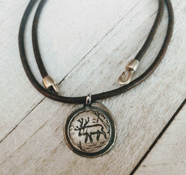 Leather Moose Necklace Mens Western Jewelry Him Southwestern Etsy