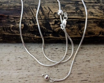 Adjustable 925 Sterling Silver Snake Chain Necklace - 1.5mm Slider Adjustable Jewelry Gift