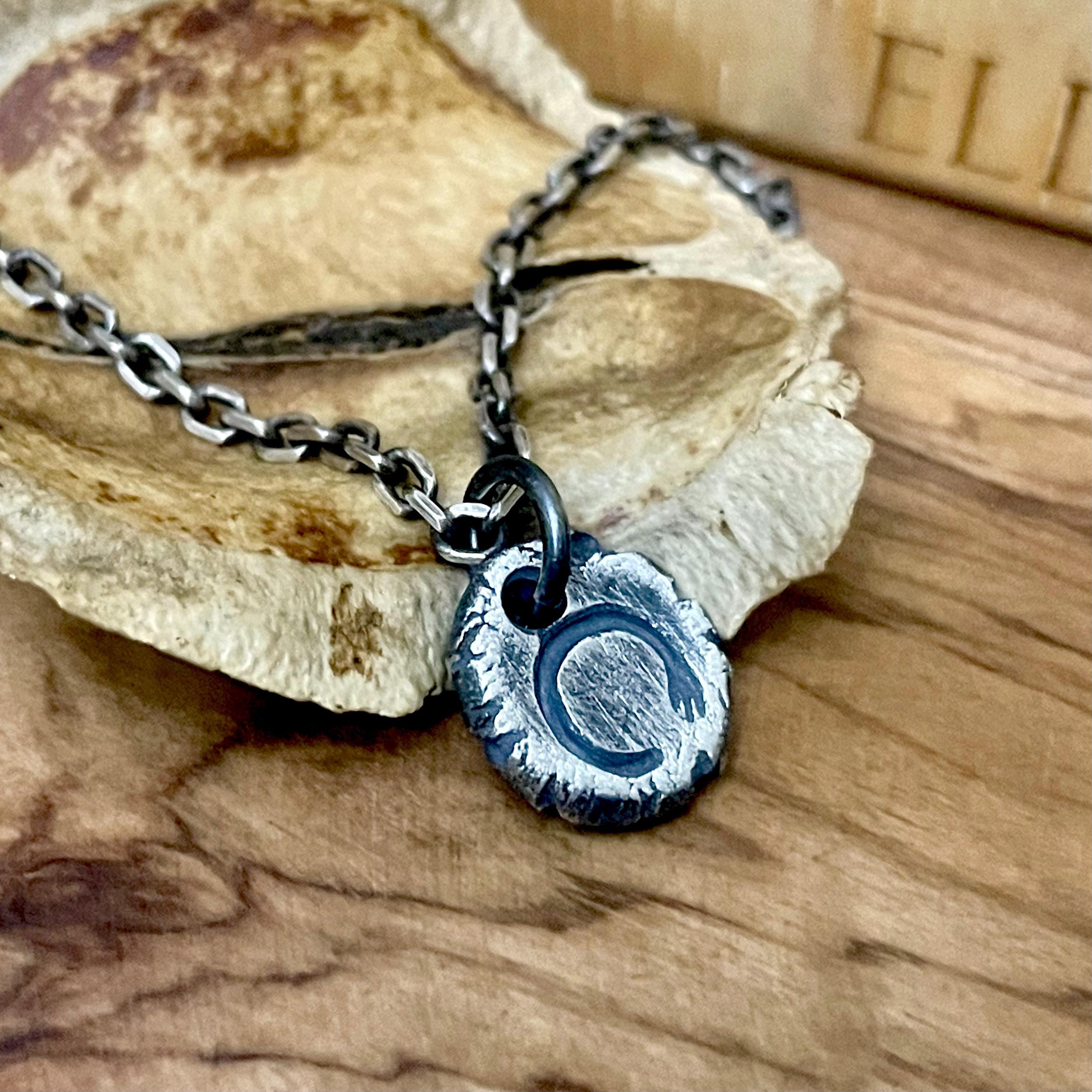 Zen Necklace Men, Enso Circle Pendant Rustic Antique Silver, Wabi