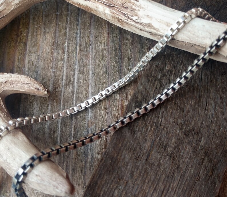 Mens Heavy Sterling Silver Box Chain Necklace Oxidized Black Etsy