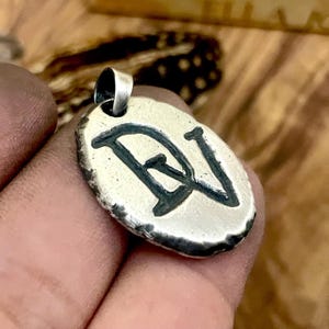 Oxidized Sterling Silver Initial Pendant: Intertwined Letters Engraved, Personalized Gift