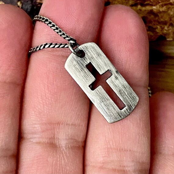 Cross Necklace with Cut Out Tag Sterling Silver, Includes Chain Cross Necklace with Cut Out Tag Sterling Silver, Includes Chain