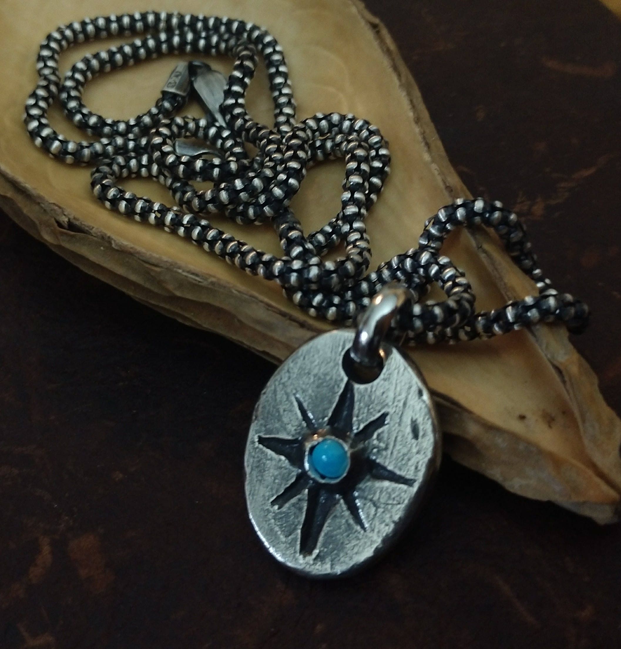 Mens Compass Necklace Silver and 