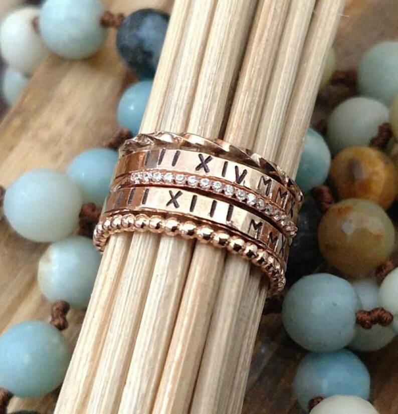 Rose Gold Stackable Name Rings Stacking Ring Set Etsy