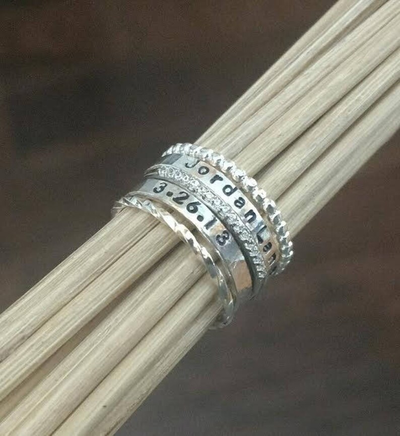 Rose Gold Stackable Name Rings Stacking Ring Set Etsy