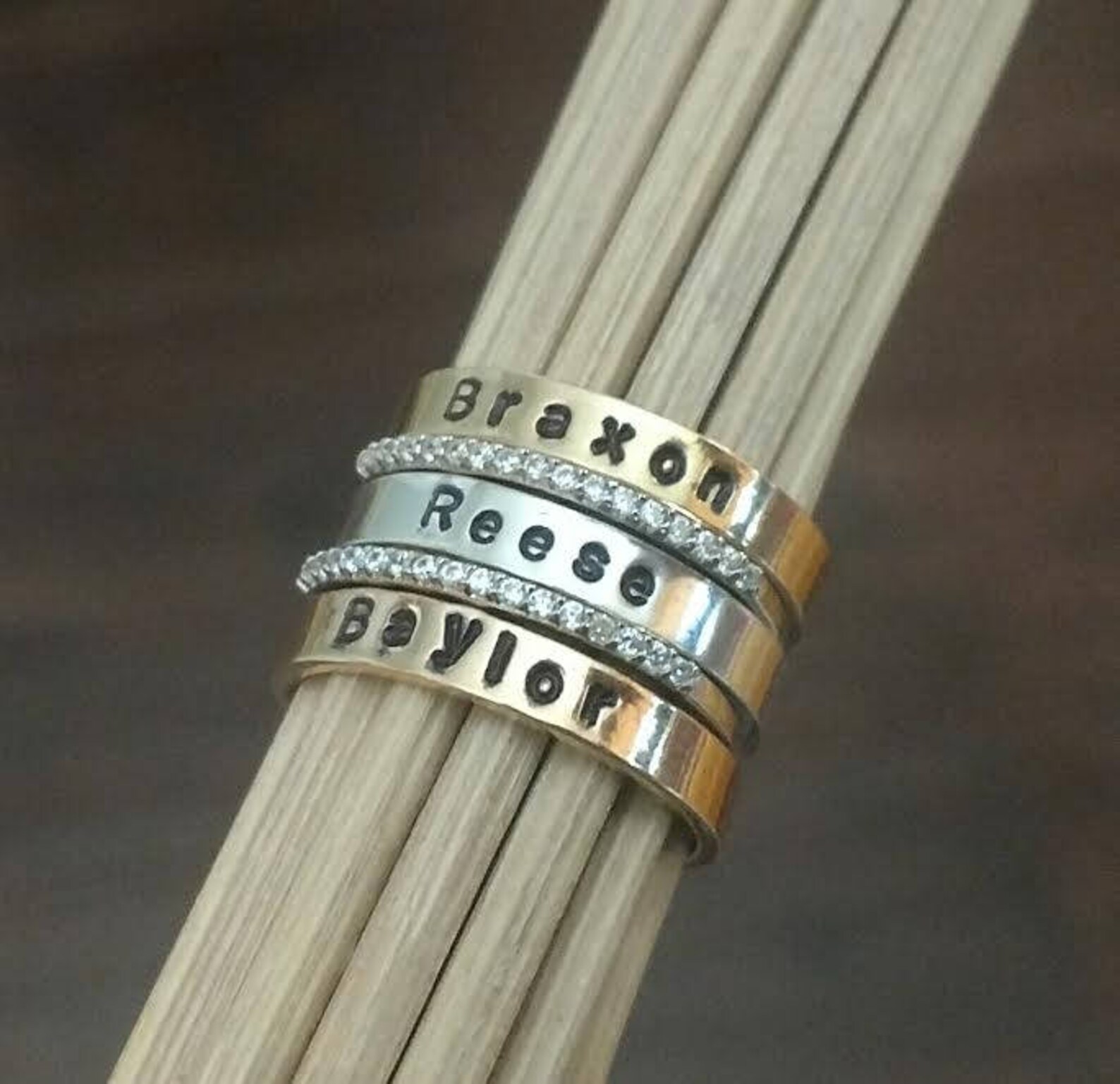 Stackable Name Rings Set Personalized Name Rings Kids Name Etsy