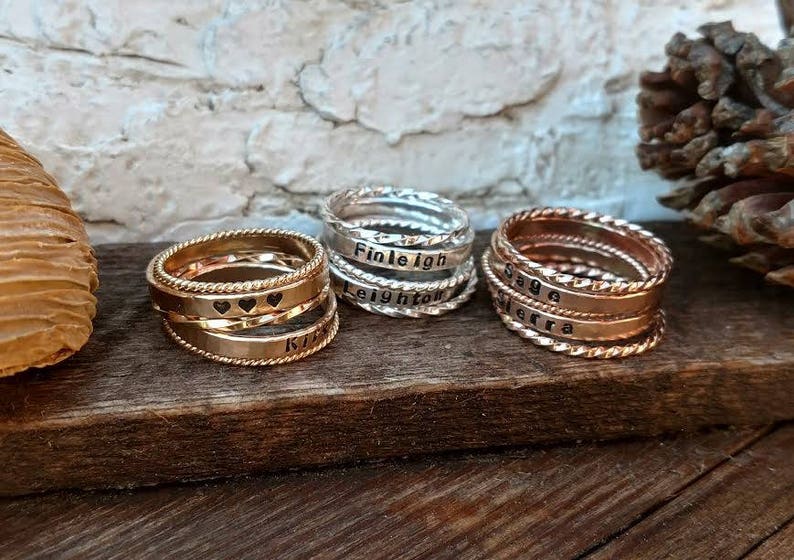 Personalized Gold Ring Stackable Gold Ring Rose Gold Engraved Etsy