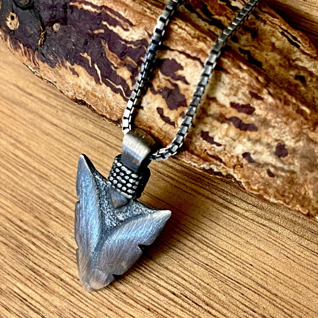 Mens Arrowhead Necklace in Oxidized Sterling Silver Mens Etsy