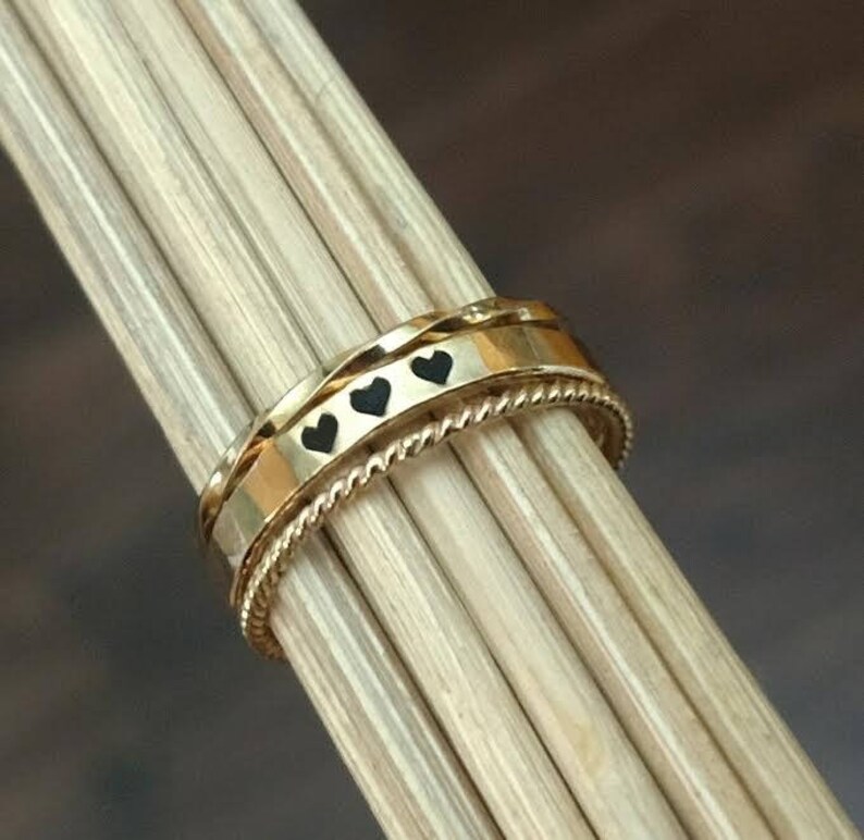 Mothers Ring Gold Heart Ring Family Ring Stackable Rings Set Etsy