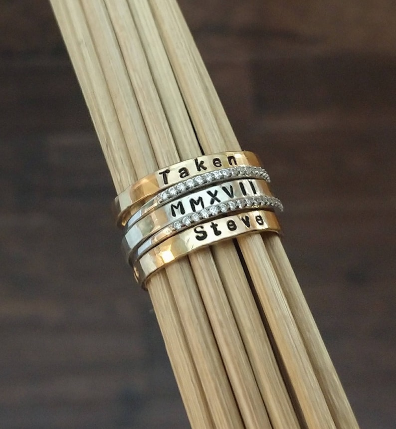 Personalized Rings for Women Silver Stacking Name Rings Hand stamped Jewelry Mothers Day Gift for New Mom Mommy Grandma Friend Sister