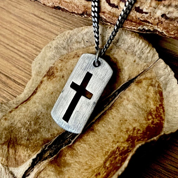 Cross Necklace with Cut Out Tag Sterling Silver, Includes Chain Cross Necklace with Cut Out Tag Sterling Silver, Includes Chain