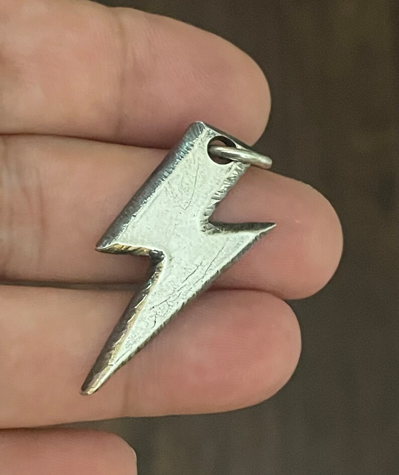 Mens Necklace Lightning Bolt Pendant Handmade Heavy Sterling Etsy