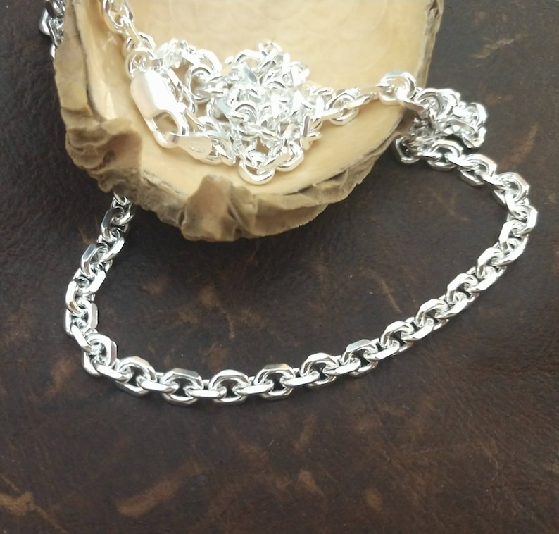 Mens Heavy Sterling Silver Box Chain Necklace Oxidized Black Etsy