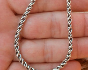 Sterling Silver Reversed Rope Chain Necklace - Mens Oxidized Pendant Chain