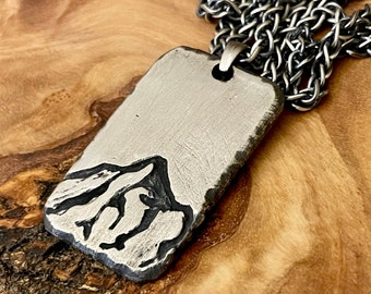 Mountain Necklace Pendant for Men Hand Carved in Thick Sterling Silver, Mens Mountain Jewelry, Colorado Keepsake Jewelry, Mountain Pendant