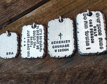Personalized Sterling Silver Necklace Pendant: Custom Hand carved Rustic Mens Jewelry Engraved