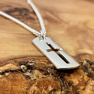 Sterling Silver Dog Tag Cross Necklace: Christian Religious Jewelry