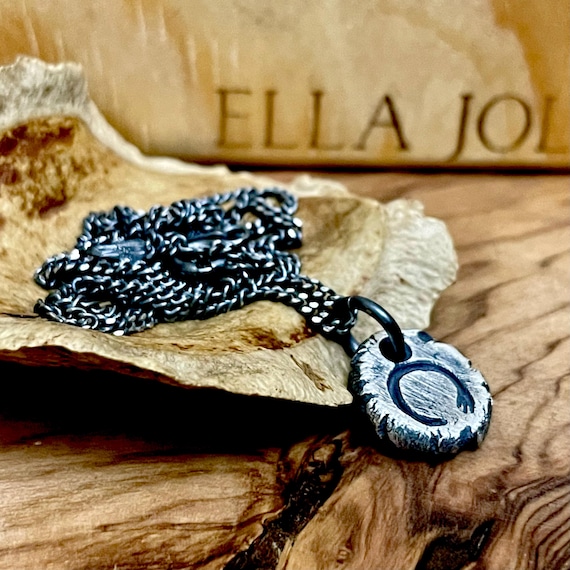 Zen Necklace Men, Enso Circle Pendant Rustic Antique Silver, Wabi