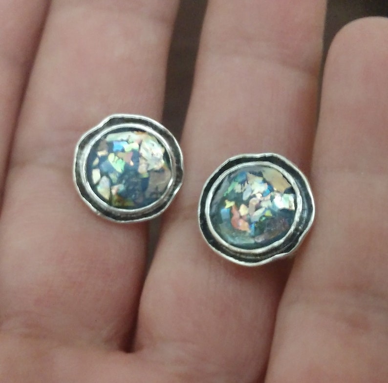 Sterling Silver Ancient Roman Glass Stud Earrings Holy Land Jewelry Religious Gift for Her Easter Jewelry Symbolic Meaningful Jewelry