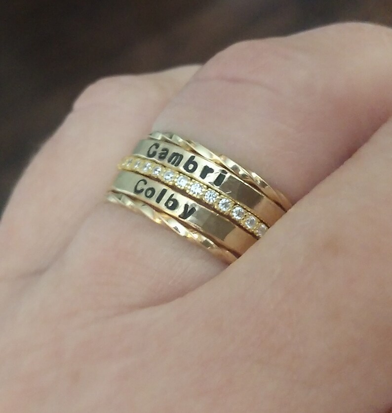 Gold Stacking Name Rings Set Stackable Name Rings Mothers Ring Etsy