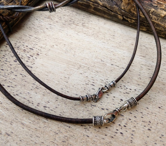 Dark Brown Leather Necklace With Silver 