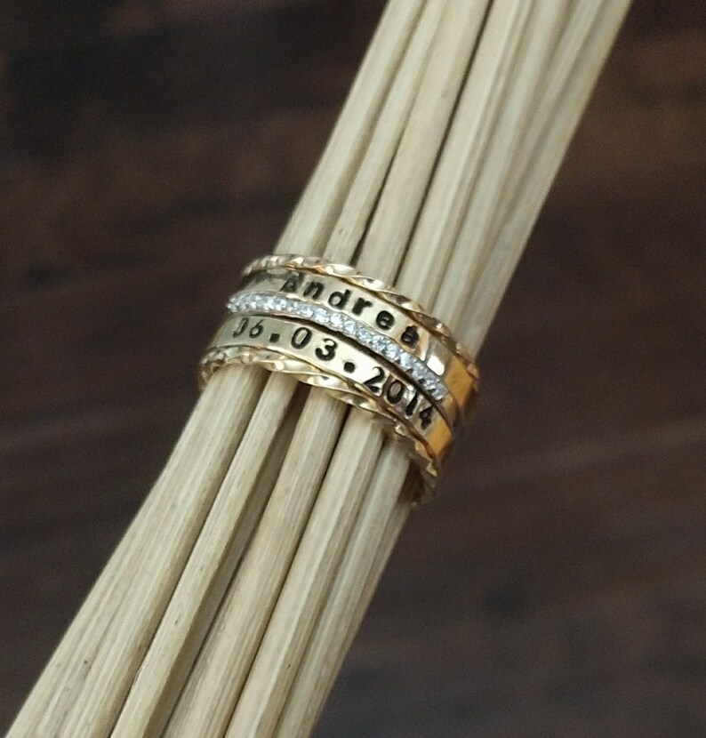 Gold Stacking Name Rings Set Stackable Name Rings Mothers Ring Etsy