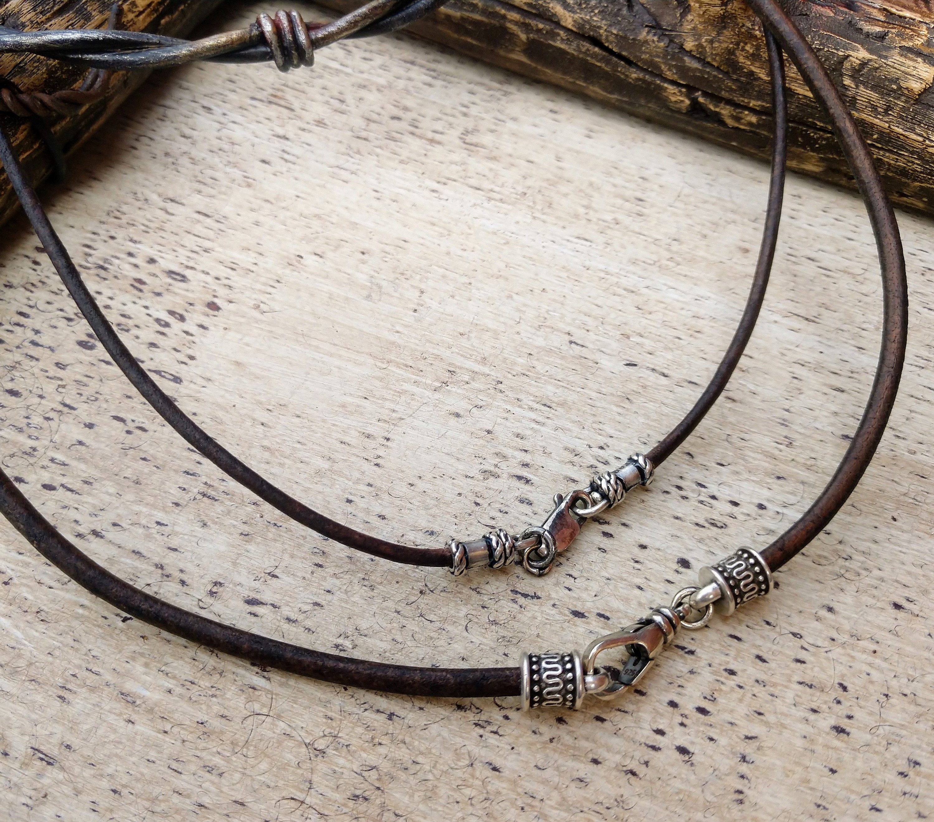 14k Yellow Gold 2mm 18in Natural Leather Cord Necklace