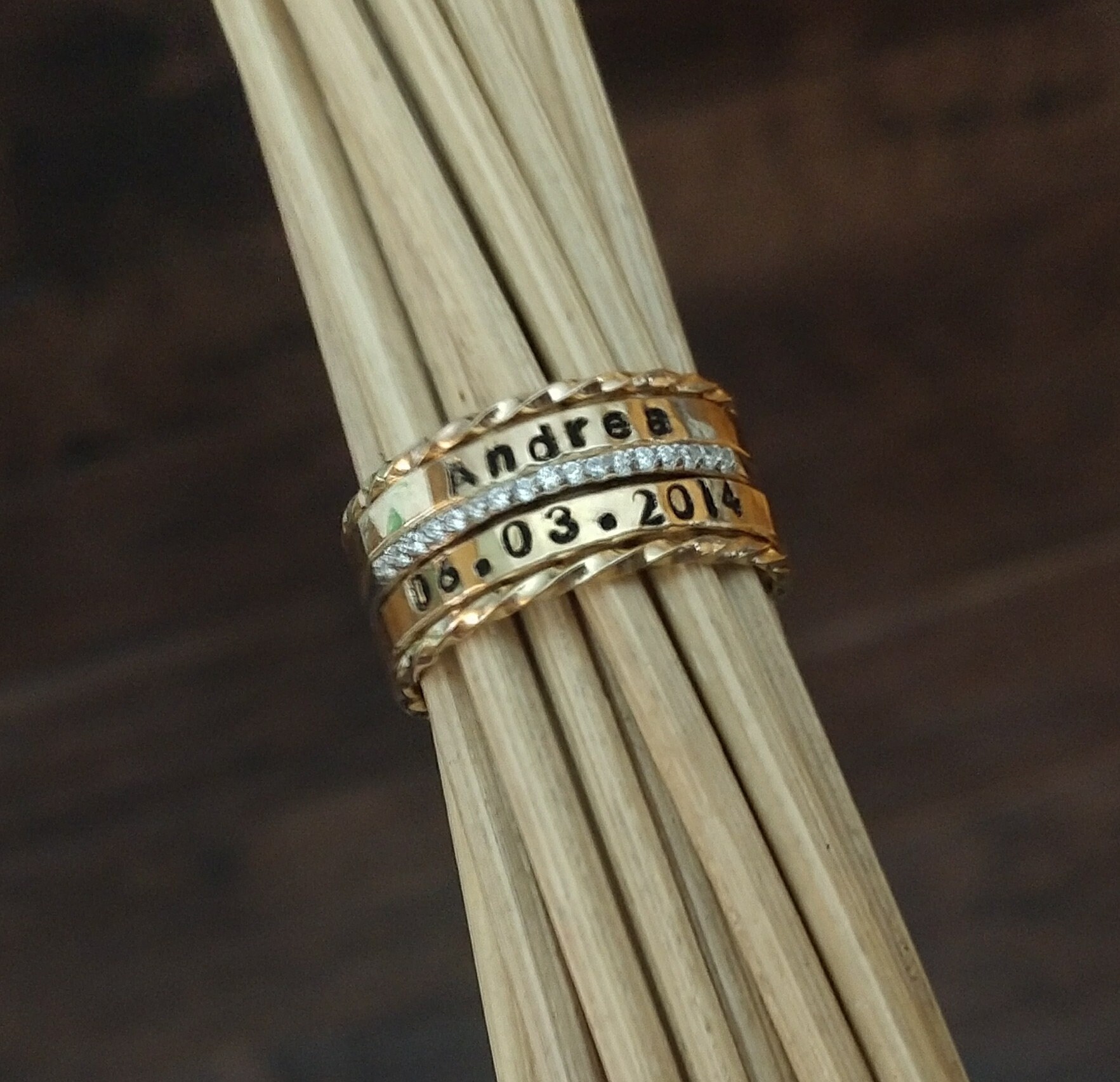 Gold Stacking Name Rings Set Stackable Name Rings Mothers Ring Etsy