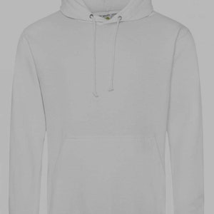 May include: A plain white hooded sweatshirt with a pouch pocket.