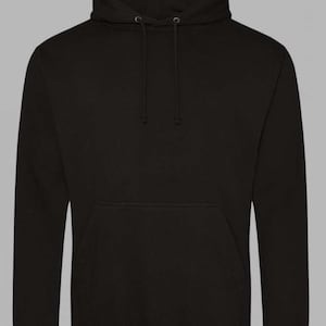 May include: A black hooded sweatshirt with a pouch pocket on the front.