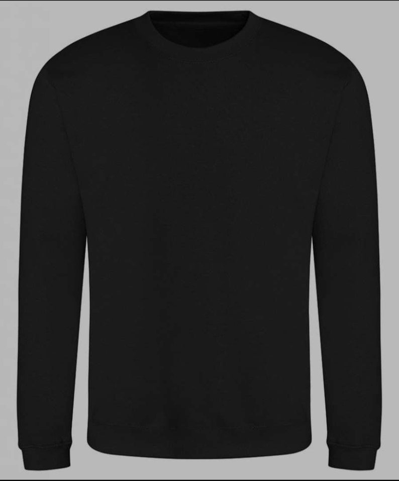 May include: A black long-sleeved sweatshirt with a crew neck.