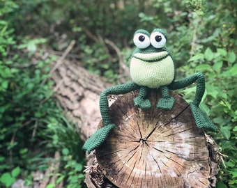 Adorable Green Long Legged Handmade Crochet Frog stuffed toy