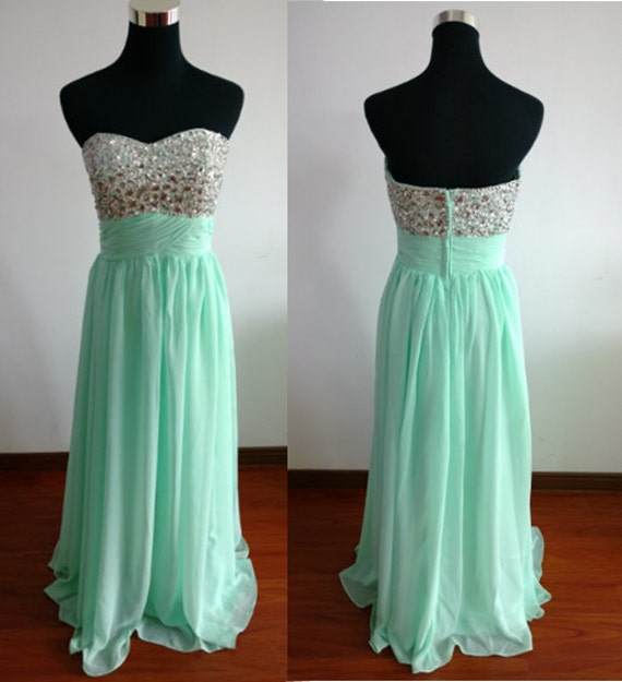 Mint Green Beading Prom Dress Long Sweetheart Prom Dress Long | Etsy