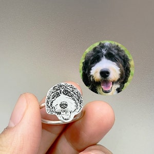 Personalized Pet Photo Ring,Custom Pet Portrait Ring,Your Pet Rings,Engraved Dog or Cat Ring,Pet Memorial Jewelry,Pet Lover Gift,Pet Photo Silver&silver