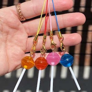 Lollipop Phone Charm - Realistic Colorful Clear Candy on Lanyard