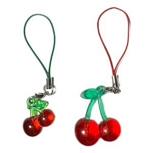 Cherry Charm - Cute Resin Clear Cherries on Phone Lanyard