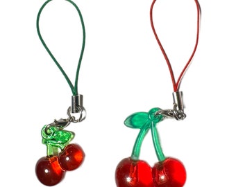 Cherry Charm - Cute Resin Clear Cherries on Phone Lanyard