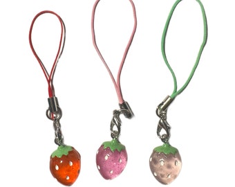 Sparkly Strawberry Charm - Cute Resin Clear strawberry on Phone Lanyard
