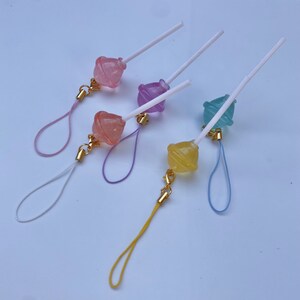 Sparkly Lollipop Phone Charm - Colorful Clear Glitter Candy on Lanyard